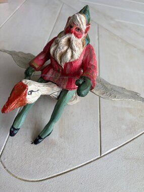 Vintage 1988 House of Hatten Santa Elf Gnome Riding Goose Ornament Read